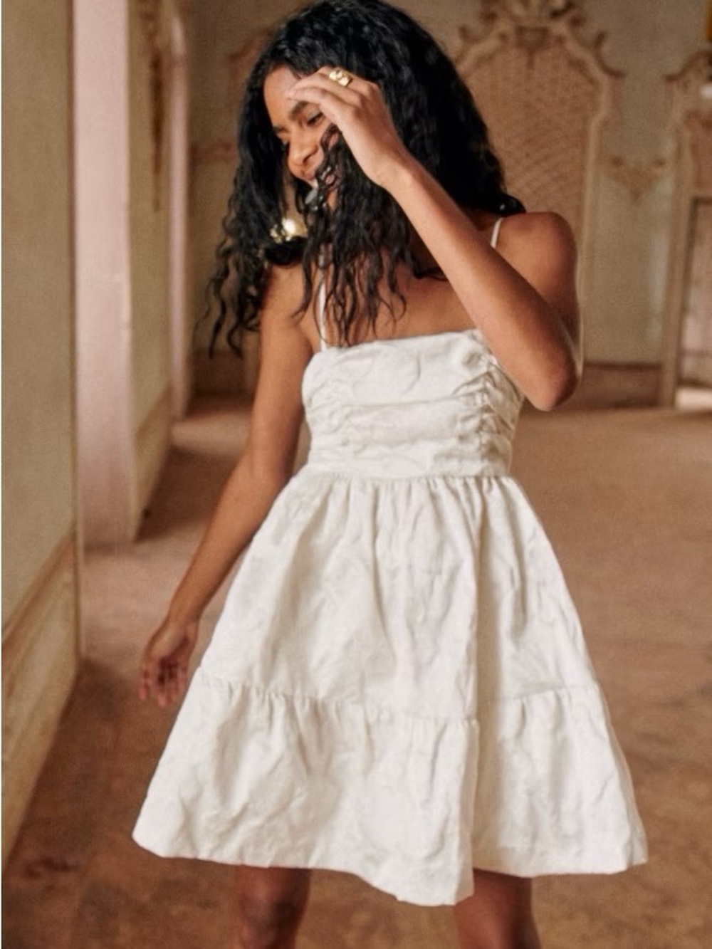 Sezane Editions Charlie Ivory White Floral Brocade Mini Dress Size US 4 - Picture 7 of 11